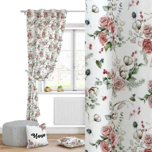 Zasłona dla dzieci PRETTY FLOWERS wzór D51 | pastelowe róże i bawełna