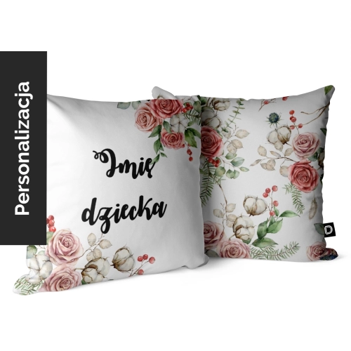 Poduszka dla dzieci PRETTY FLOWERS wzór D51 z imieniem | pastelowe róże i bawełna