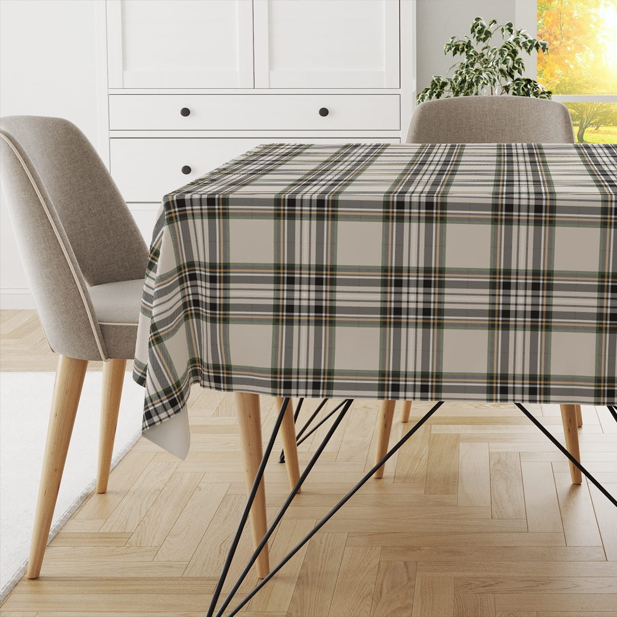 Obrus AUTUMN wzór AT42 | kremowa jesienna krata