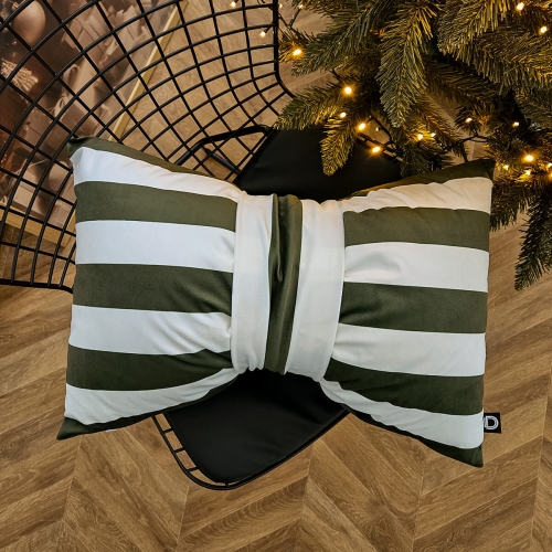 Poduszka XMAS wzór XM56 | Kokarda w paski oliwkowa