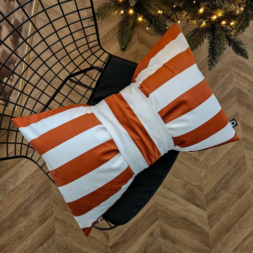 Poduszka XMAS wzór XM57 | Kokarda w paski karmelowa