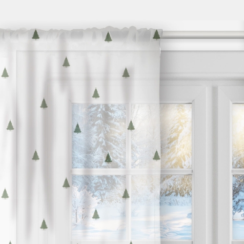 Firana XMAS wzór XM60 | Choinki na białym tle 