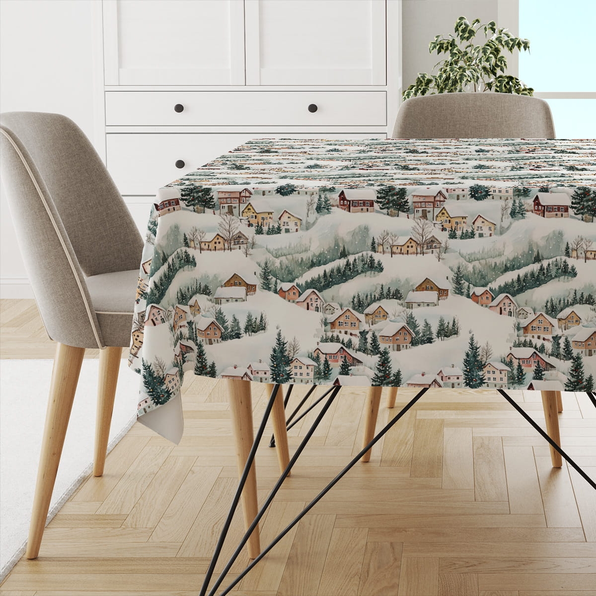 Obrus WINTER wzór BN78 | Zimowe domki