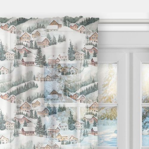 Firana WINTER wzór BN78 | Zimowe domki 