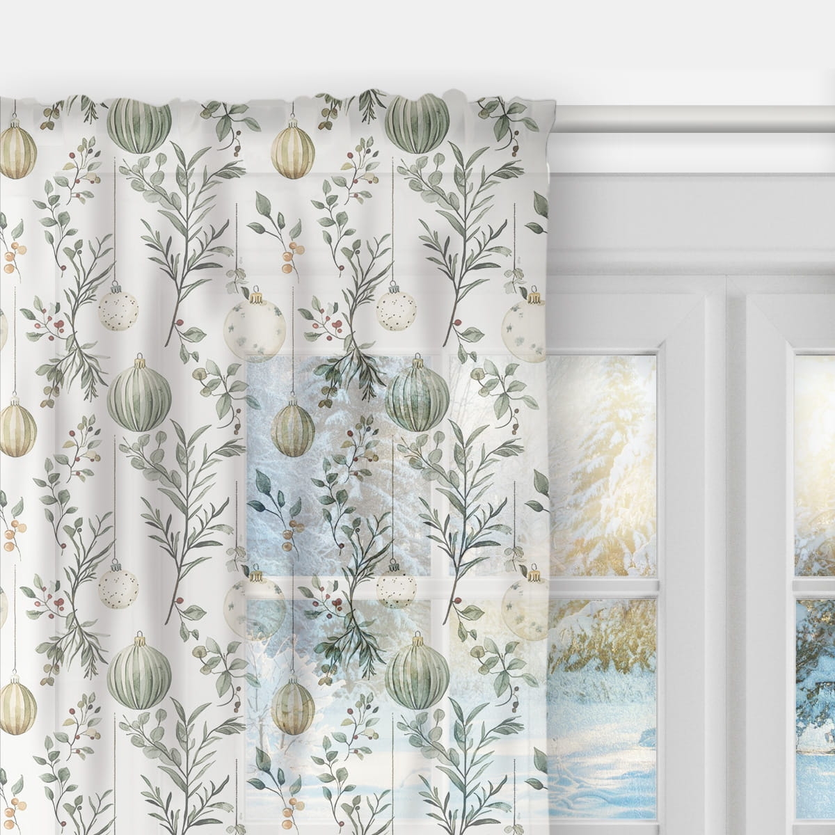 Firana WINTER wzór BN82 | Pastelowe bombki