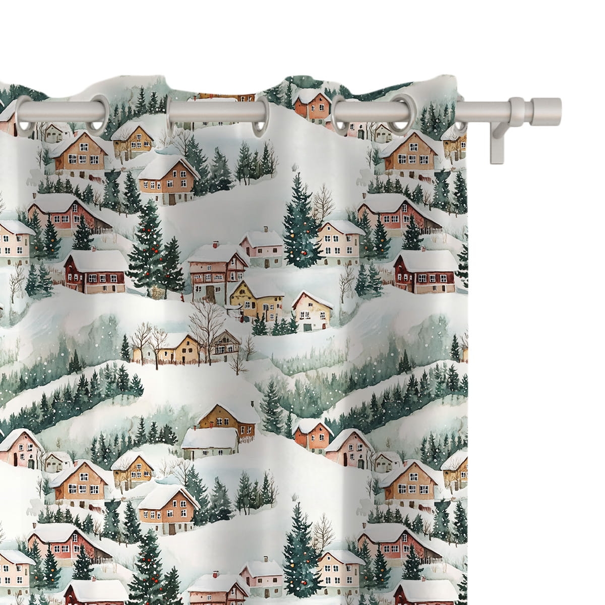 Zasłona WINTER wzór BN78 | Zimowe domki