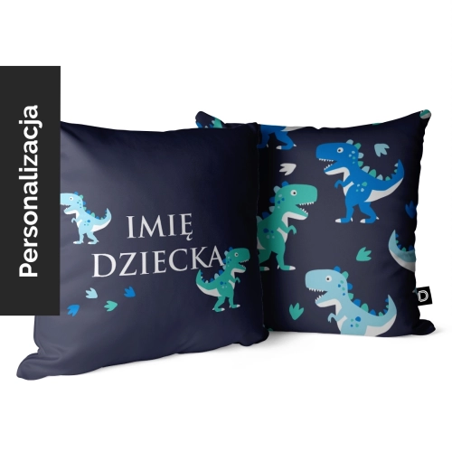 Poduszka dla dzieci DINO WORLD wzór D42 z imieniem | niebieskie dinozaury