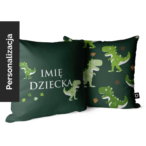 Poduszka dla dzieci DINO WORLD wzór D43 z imieniem | zielone dinozaury 