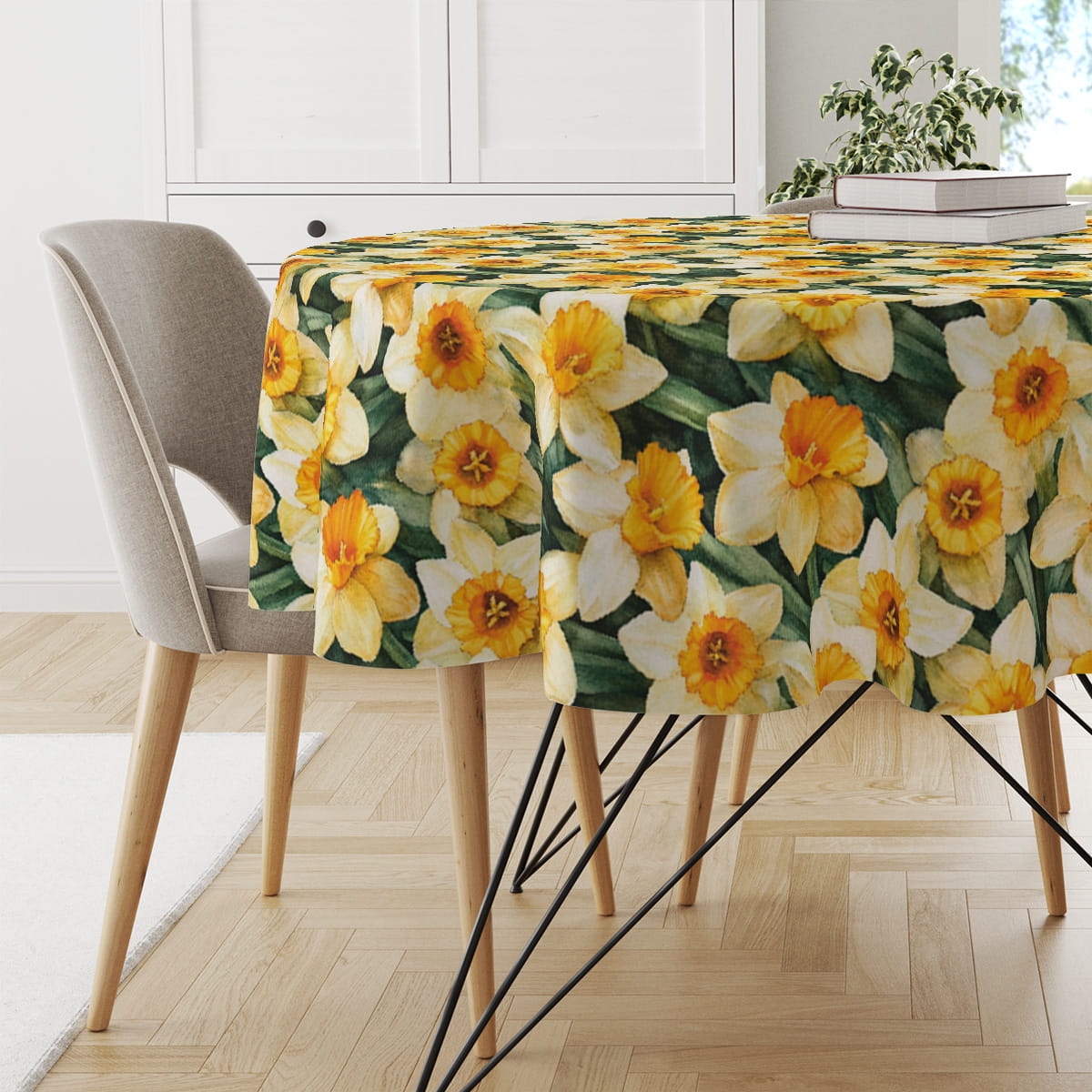 Obrus okrągły SPRING wzór SP03 | żółte żonkile