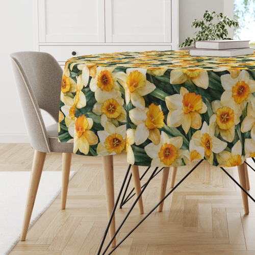 Obrus okrągły SPRING wzór SP03 | żółte żonkile