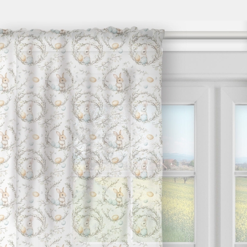Firana SPRING wzór SP08 | wielkanocne wianki z zajączkami
