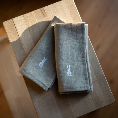 Komplet 2 lnianych podkładek z haftem LINEN | natural
