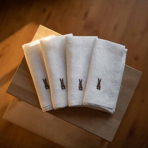 Komplet 4 lnianych podkładek z haftem LINEN | white  