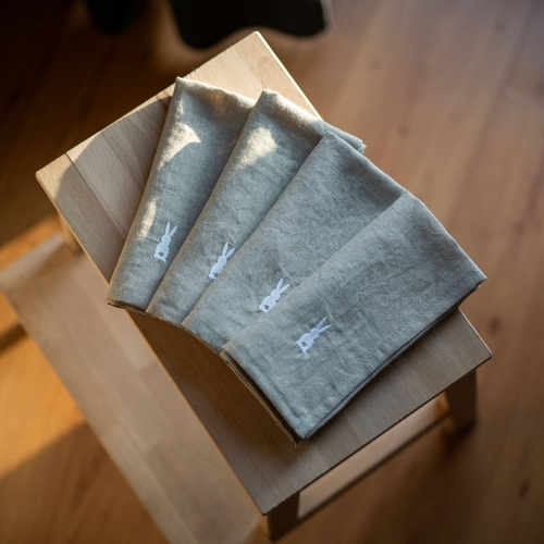 Komplet 4 lnianych podkładek z haftem LINEN | natural 