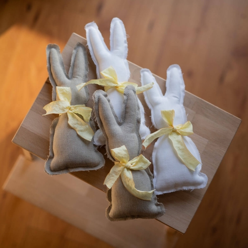 Zestaw 4 lnianych królików LINEN | white & natural