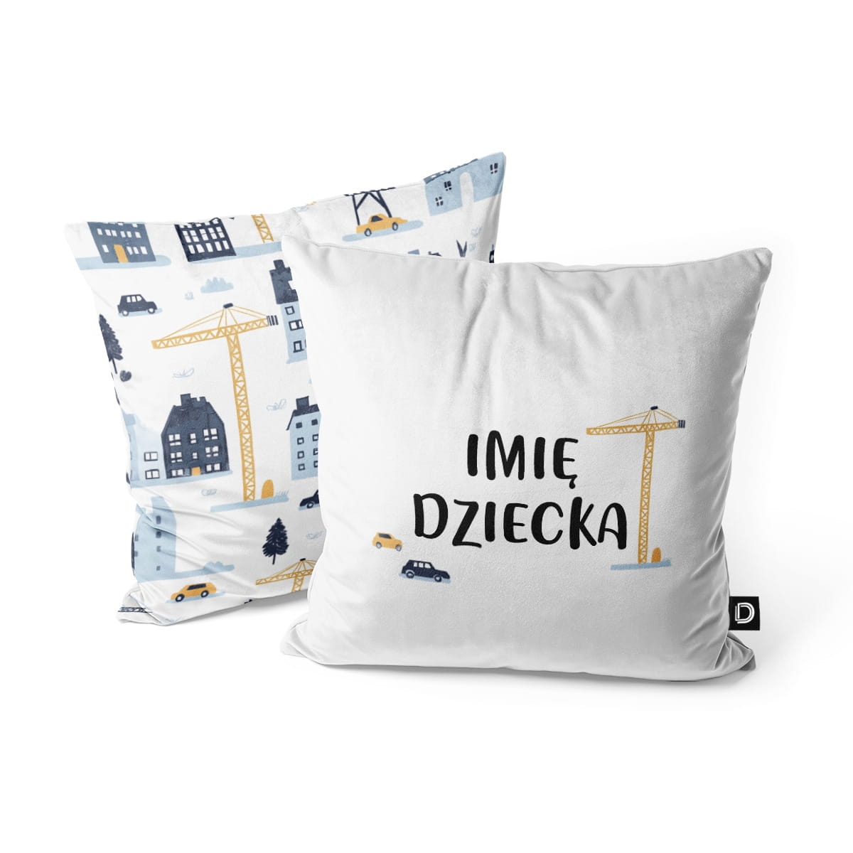 Poduszka dla dzieci CITY LIFE wzór D11 z imieniem | plac budowy