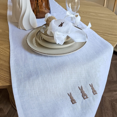 Bieżnik lniany z haftem LINEN | white 