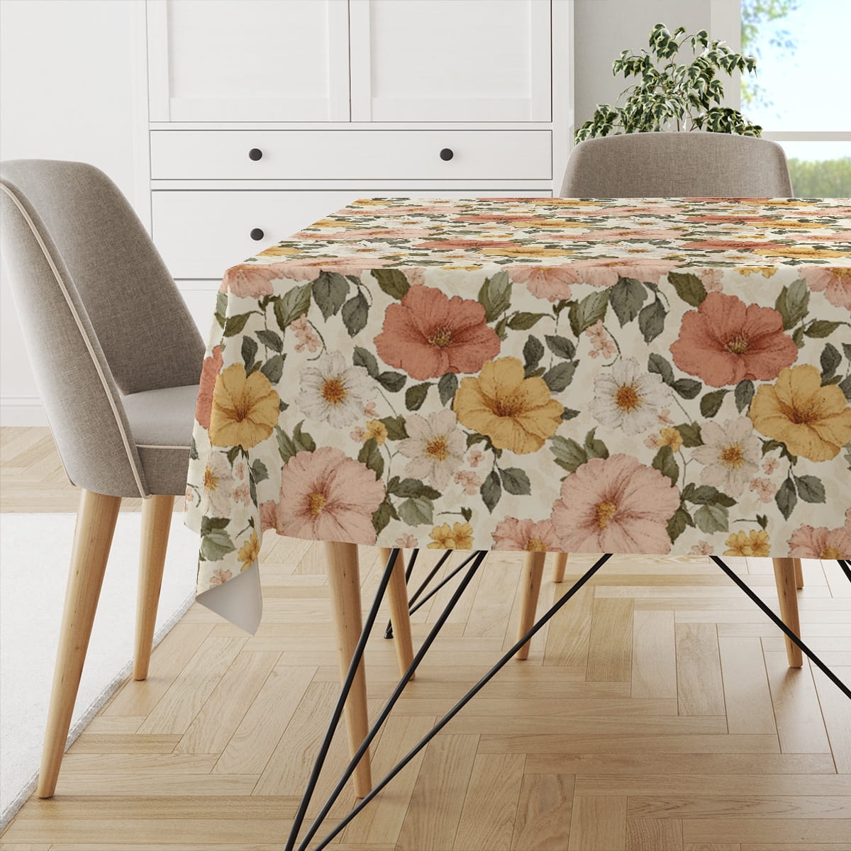 Obrus FLORAL wzór F45 | kwiaty w sepii