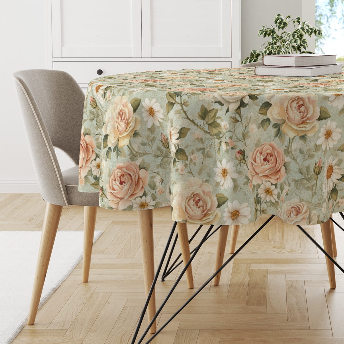 Obrus okrągły FLORAL wzór F47 | róże vintage