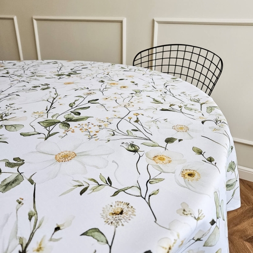 Obrus okrągły FLORAL wzór F42 | białe kwiatki