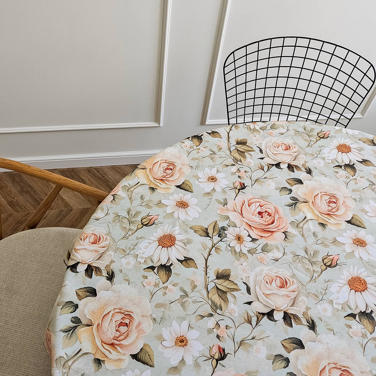 Obrus okrągły FLORAL wzór F47 | róże vintage