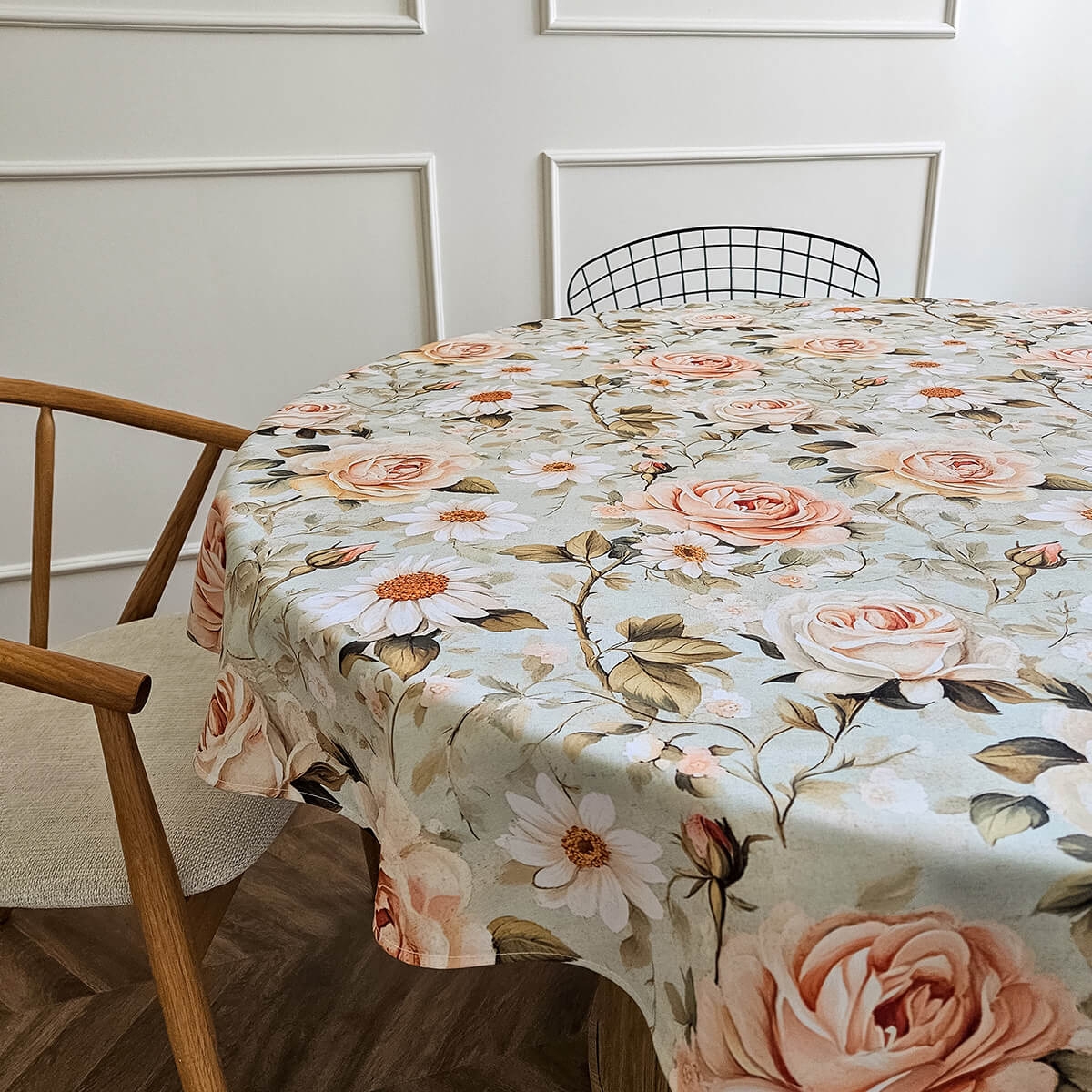 Obrus okrągły FLORAL wzór F47 | róże vintage
