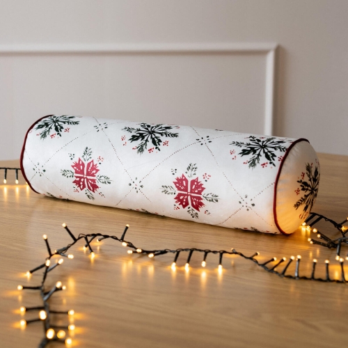 Poduszka wałek z lamówką XMAS wzór XM66 | Zimowy ornament